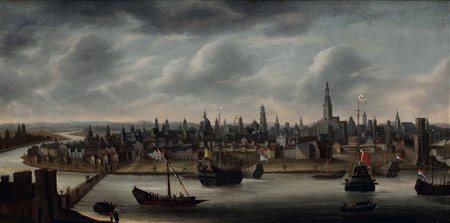 Scuola olandese del XVII secolo Veduta della città di Anversa