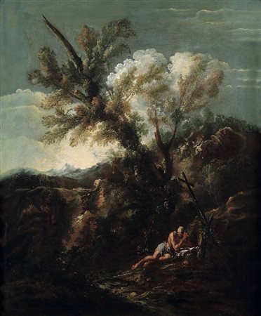 Alessandro Magnasco (Genova 1667 - Genova 1749) e Antonio Francesco Peruzzini (Ancona 1643 - Milano 1724) Paesaggio con santo eremita