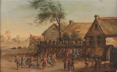 Trautmann Johann Georg attribuito a, Scena di genere con festa di paese
