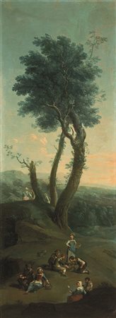 Paolo Anesi (Roma 1697 - Roma 1761) e Paolo Monaldi (Roma 1710 - Roma 1779) Paesaggio campestre con popolani