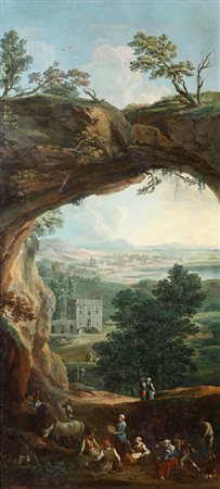 Paolo Anesi (Roma 1697 - Roma 1761) e Paolo Monaldi (Roma 1710 - Roma 1779) Paesaggio campestre con popolani