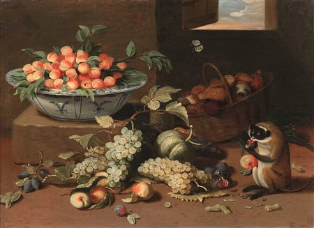 Van Kessel Jan scuola di, Natura morta con frutti e scimmietta