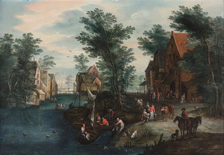 Gijsels Peeter attribuito a, Scorci di villaggio con figure