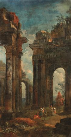 Scuola romana del XVIII secolo Capricci con rovine classiche e figure