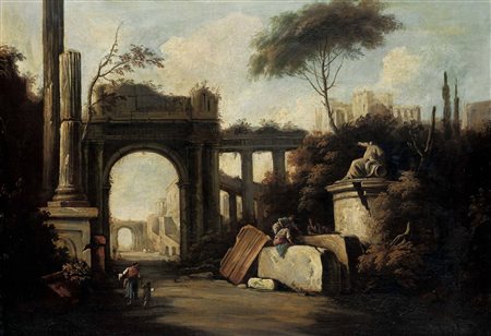 Ricci Marco attribuito a, Capriccio architettonico con rovine e figure