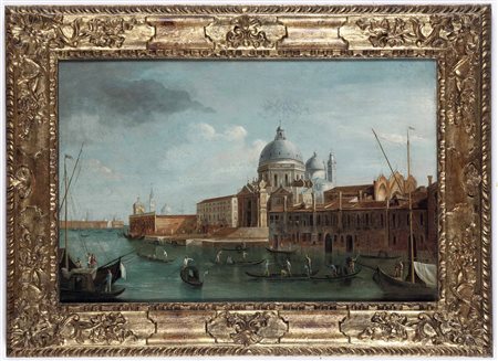 Scuola veneziana del XVIII secolo Veduta di Venezia con la basilica di Santa Maria della Salute