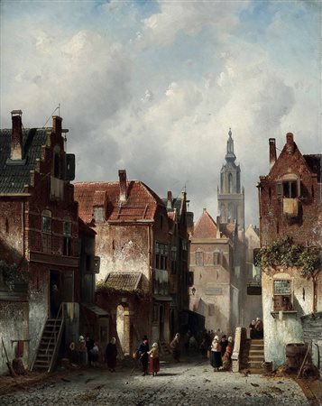 Leickert Charles Henri Joseph, Scorcio di strada cittadina con figure