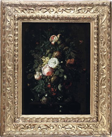 Scuola olandese del XIX secolo Natura morta con fiori e nido