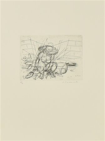 Eugenio Tomiolo MAGA DELLA CLOACA acquaforte acquatinta su carta, cm 14,2x20,...