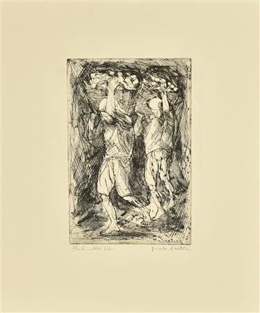 Fulvio Platinetti PORTATORI DI POMICE acquaforte su carta, battuta cm...