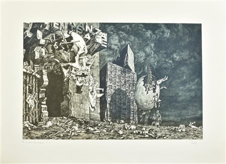 Rudi Gorog LA PORTA DELL'INFERNO incisione su carta, battuta cm 39x59, su...