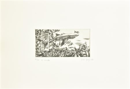 Rudi Gorog IL VERDETTO incisione su carta Fabriano, battuta cm 10x20, su...