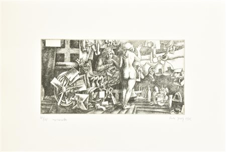 Rudi Gorog MEZZANOTTE incisione su carta Fabriano, battuta cm 15,5x30, su...