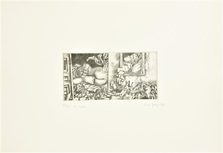 Rudi Gorog LA NOTTE incisione su carta Fabriano, battuta cm 10x20, su foglio...