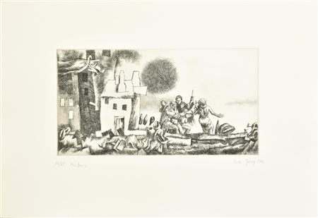 Rudi Gorog PERIFERIA incisione su carta Fabriano, battuta cm 16x30, su foglio...