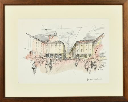 Edmondo Maneglia PIAZZA DELLA REPUBBLICA, TORINO litografia su carta, cm...