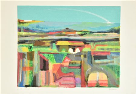 Giovanni Viarengo VEDUTA serigrafia ritoccata a mano, cm 50x70; es. P.A....