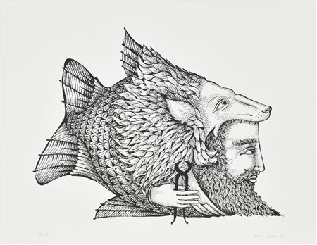 Manlio Amodeo PESCE LEONE litografia su carta, cm 50x65; es. 23/35 firma e...