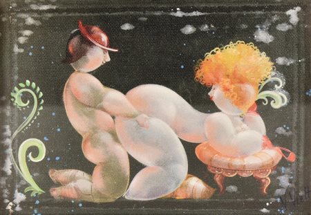 Nicola Vietti AMANTI stampa su tela, cm 13x18 firma sul retro: firma e...