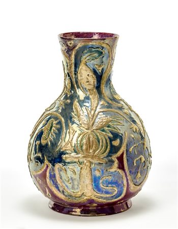 Pietro Melandri Grande vaso in ceramica smaltata nei toni del vinaccia, blu/cele