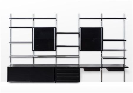 Osvaldo Borsani Libreria a cinque campate con ripiani a giorno, tre stipi e sei