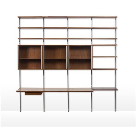 Osvaldo Borsani Libreria a quattro campate con piani a giorno e tre stipi a vetr