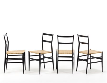 Gio Ponti Quattro sedie modello "Superleggera". Produzione Cassina, Meda, 1957.