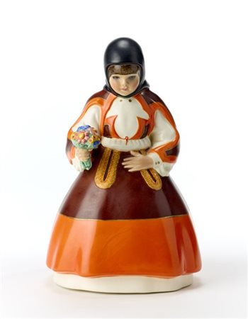 Lenci "Bimba con mazzo di fiori"
Ceramica formata a colaggio e smaltata opaca in