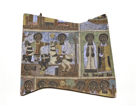 Marcello Fantoni Formella in ceramica smaltata in policromia istoriata con scene