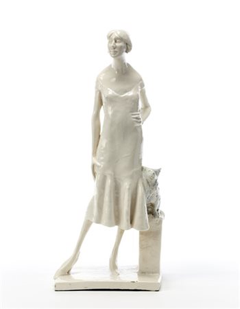 Enrico Mazzolani "La signora"
Scultura in maiolica smaltata bianca e grigio cele