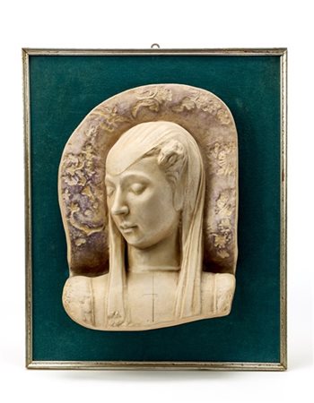 Pietro Melandri Altorilievo in ceramica smaltata in beige opaco e a leggero lust