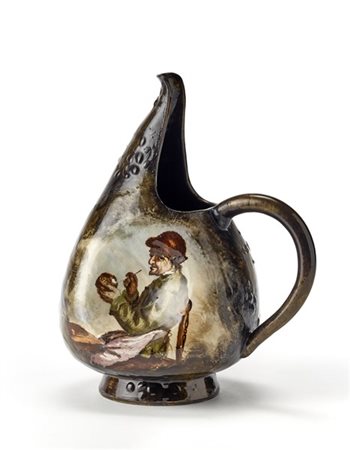 Emile Gallé Versatoio in ceramica smaltata sotto vetrina nei toni del marrone e