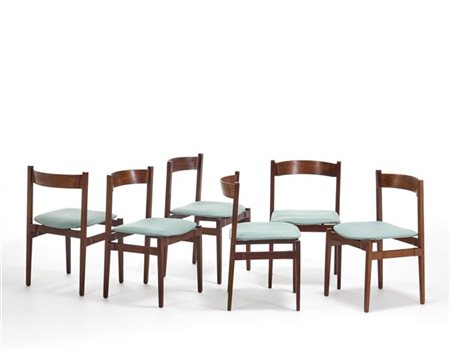 Gianfranco Frattini Sei sedie modello "101". Produzione Cassina, Meda, 1959. Str