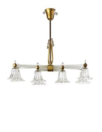 Manifattura di Murano Lampada a sospensione a otto luci con struttura in ottone