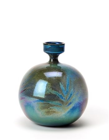 Ivo Sassi Vaso bottiglia a corpo globulare in ceramica smaltata nei toni del ver