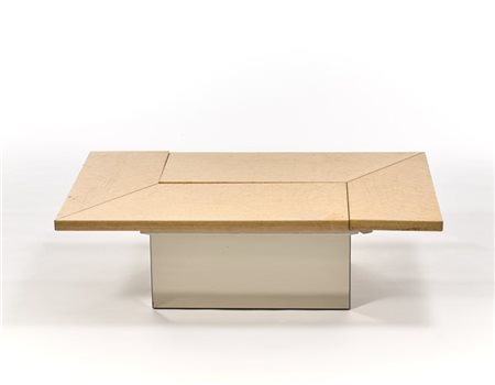 Paul Michel Tavolo da salotto-bar con piano apribile. Francia, anni '70. Legno i