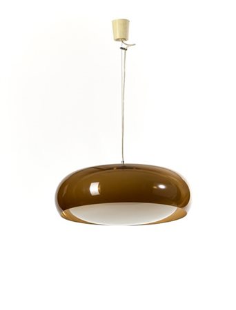 Lampada a sospensione con diffusore in vetro lattimo, paralume in metacrilato t