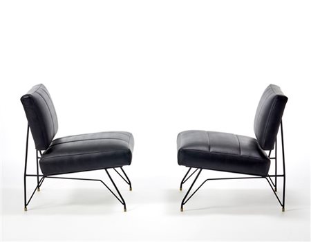 Coppia di poltrone con struttura in tondino di acciaio verniciato nero e rivest