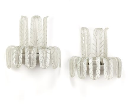 Manifattura di Murano Coppia di grandi lampade da parete. Anni '30. Foglie in ve