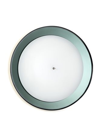 Lampada a plafone con diffusore in vetro lattimo, cornice in cristallo fumé, el