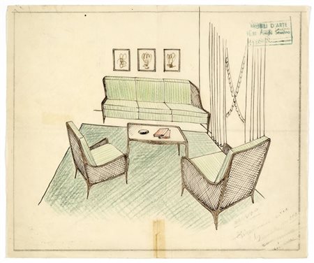 Serafino Arrighi "Studio per soggiorno"
Schizzo prospettico raffigurante un tavo