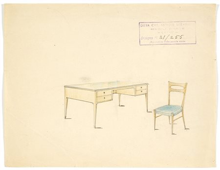 Serafino Arrighi Lotto composto da due fogli con studi per una scrivania con sed