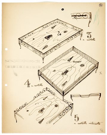 Gio Ponti Studio di tre versioni per tavolo basso in metallo a cestello di stile