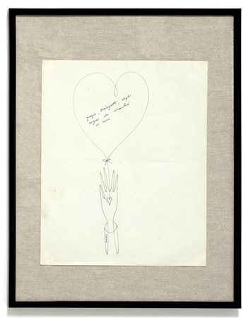 Gio Ponti "Mano e cuore"
Disegno con dedica "grazie, Menegatti, degli auguri che