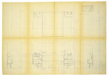 Gio Ponti Progetto definitivo in proiezioni ortogonali quotate per la parete att