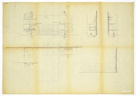 Gio Ponti Progetto definitivo in proiezioni ortogonali quotate a scala 1:10 per