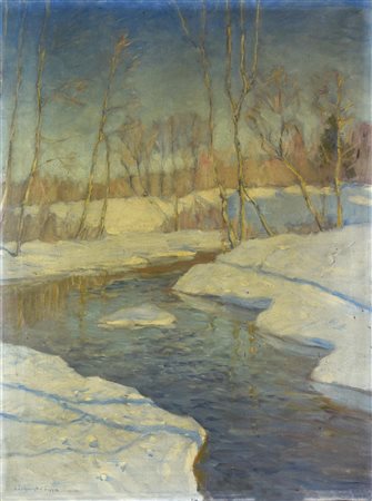 Vitold Bialynitski-Birulla (1872 - 1957) PAESAGGIO INNEVATO olio su tela, cm...