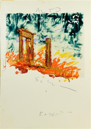 Mario Schifano (1934 - 1998) EX TEMPIO smalto e acrilico su acetato applicato...