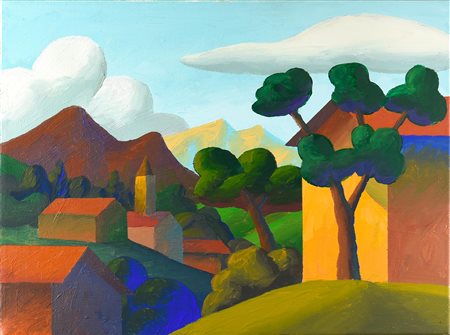 Salvo (1947 - 2015) LA VALLE olio su tela, cm 30x40 sul retro: firma e titolo...