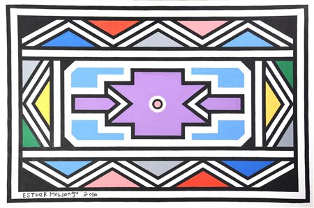 Esther Mahlangu (1935) NDEBELE ABSTRACT acrilico su tela, 64x94 firma e data...